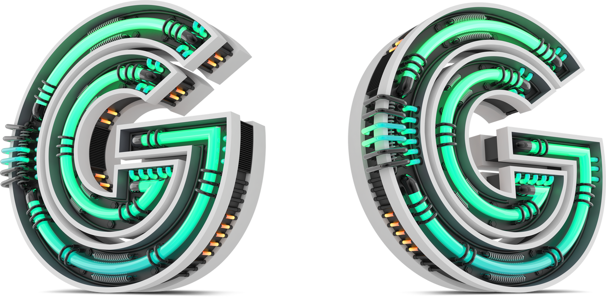 3D Letter G with Green Neon Light Effect