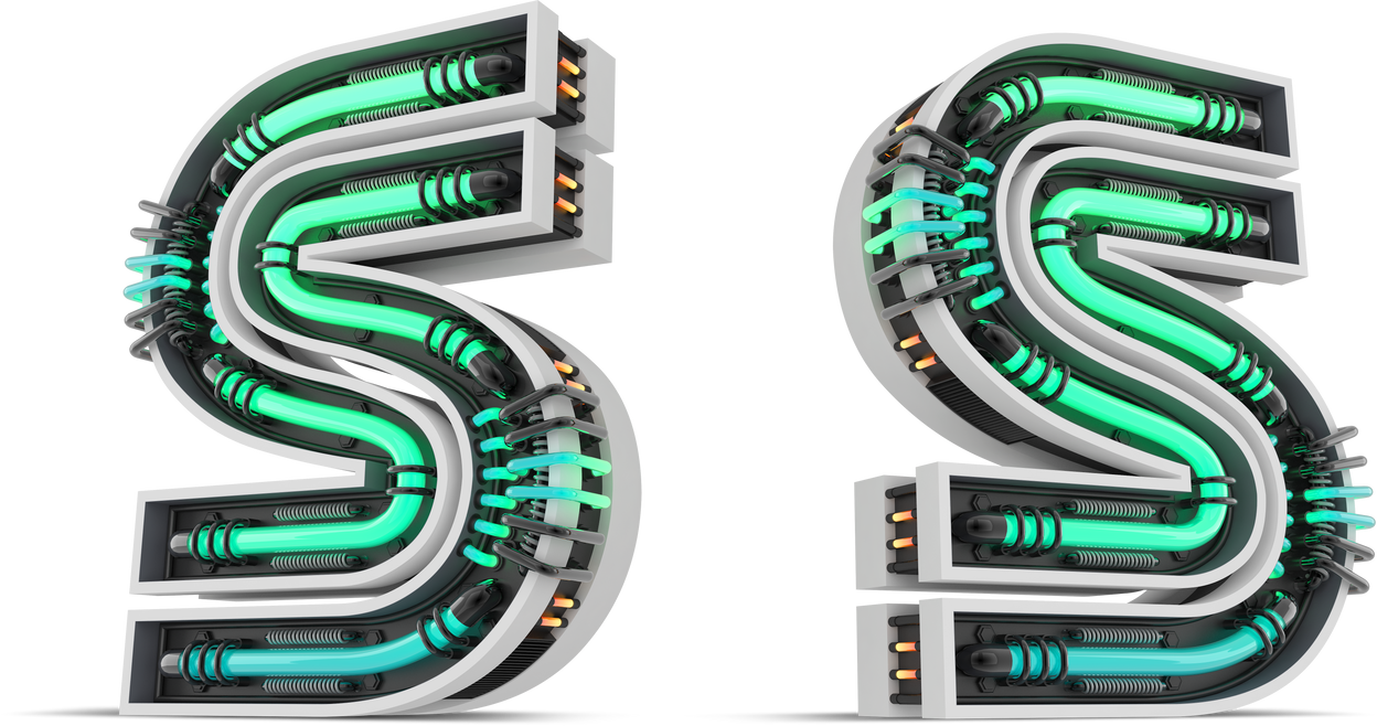 3D Letter  S with Green Neon Light Effect